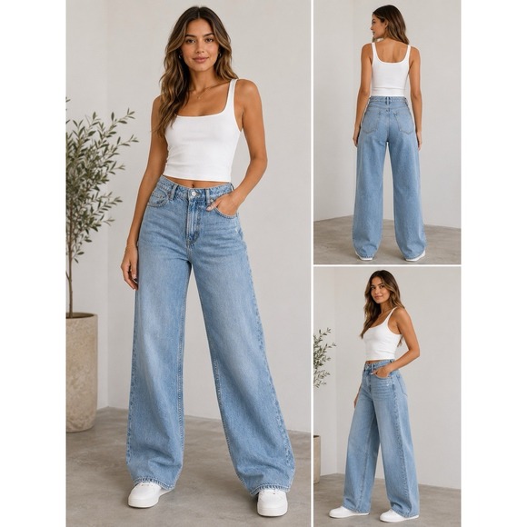 H&M Denim - H&M Baggy High Waist Jeans Women's Size 6 Light Wash Wide Leg Denim NWT